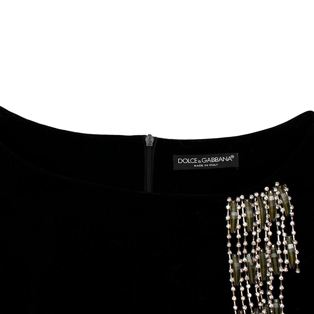 Dolce & Gabbana Bata De Terciopelo Negra Con Adornos De Cristal - Talla Mediana en venta 4