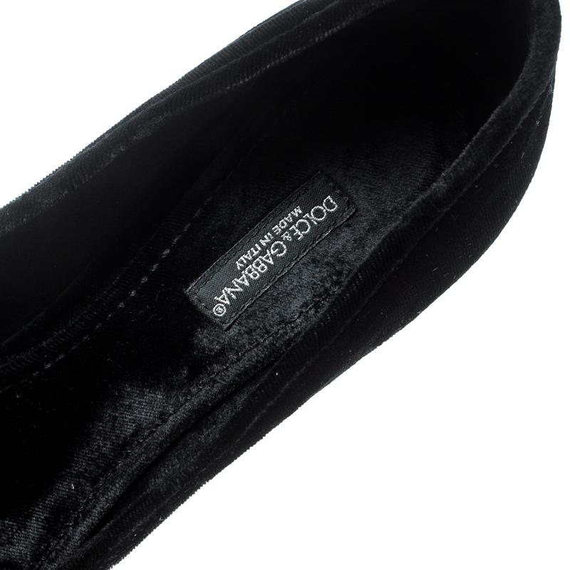Dolce & Gabbana Black Velvet Jackie Embellished Block Heel Pumps Size 36 1
