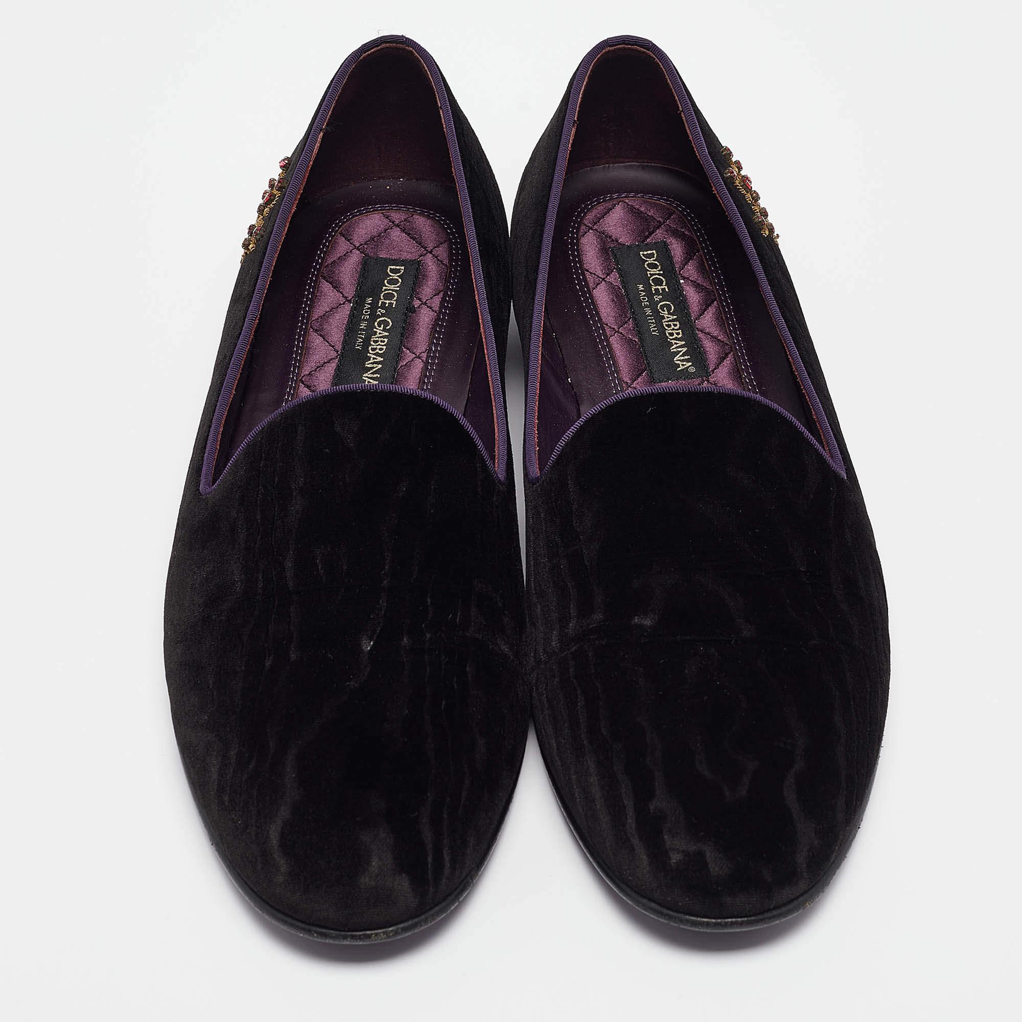 Dolce & Gabbana Terciopelo Negro King Slip On Zapatillas de Fumar Talla 45 en Bueno estado para la venta en Dubai, Al Qouz 2