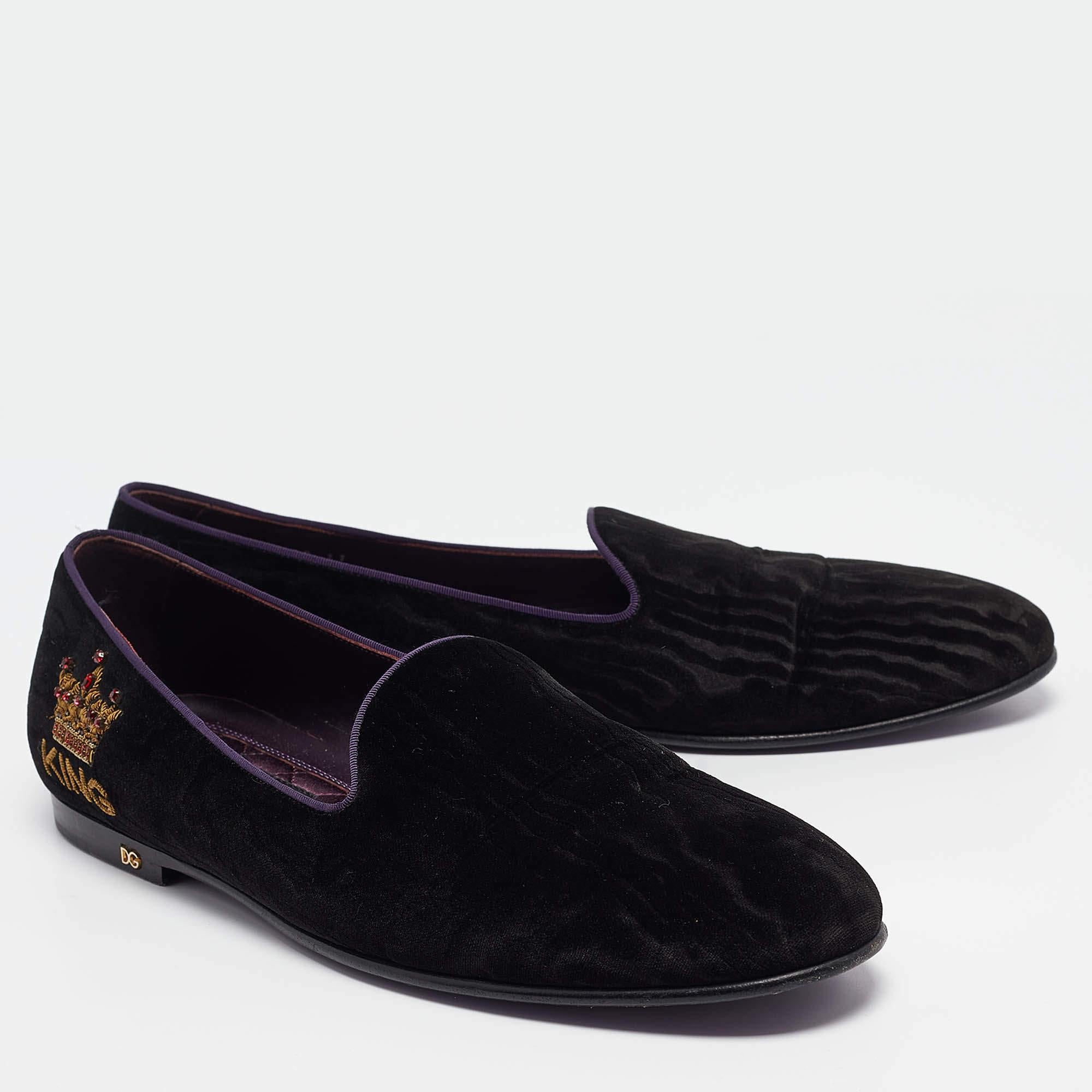 De los hombres Dolce & Gabbana Terciopelo Negro King Slip On Zapatillas de Fumar Talla 45 en venta