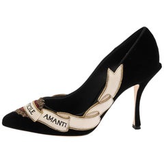 Dolce & Gabbana Black Velvet Love Embellished Pointed Toe Pumps Size 37