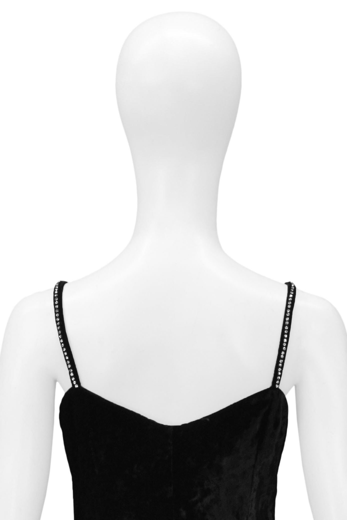 Dolce & Gabbana Black Velvet Mini Dress With Fringe Hem & Rhinestone Straps For Sale 3