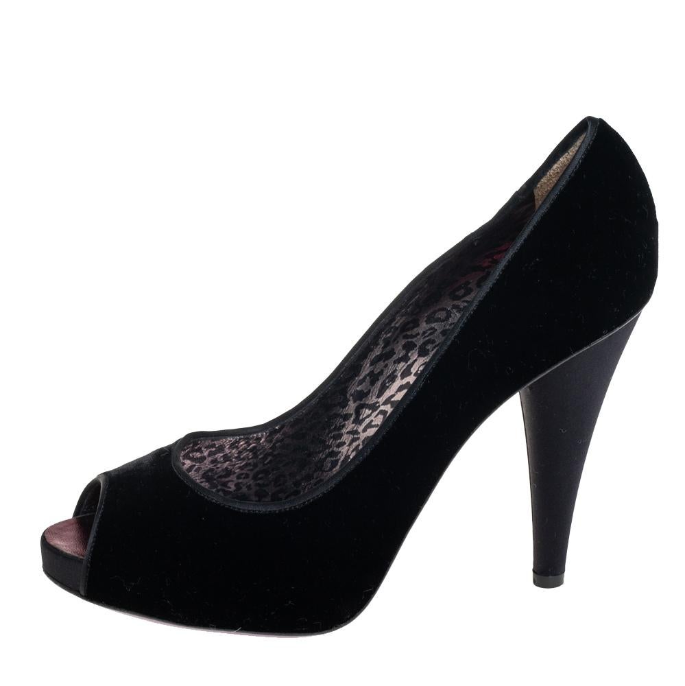 Dolce & Gabbana Black Velvet Peep Toe Pumps Size 39.5 1