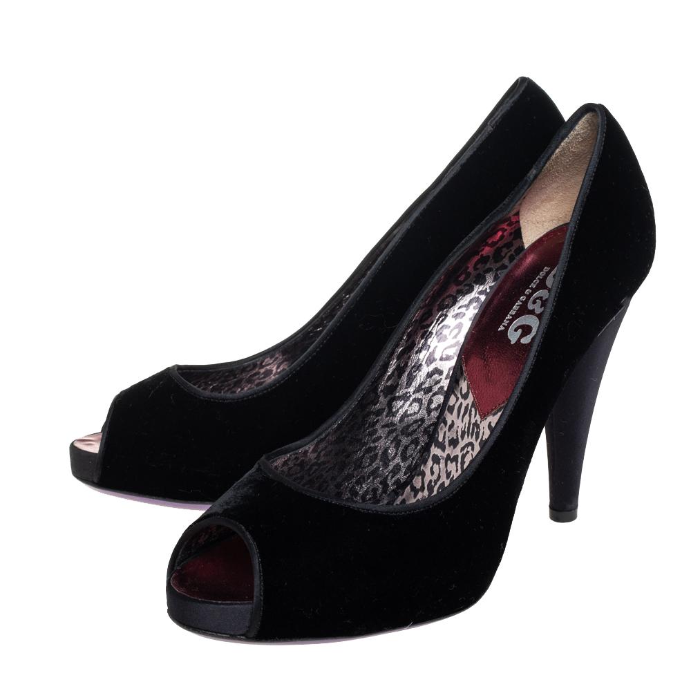 Dolce & Gabbana Black Velvet Peep Toe Pumps Size 39.5 2