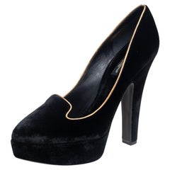 Dolce & Gabbana Black Velvet Platform Peep Toe Pumps Size 40