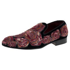 Dolce & Gabbana Black Velvet Sequins Embellished Smoking Slippers Size 41