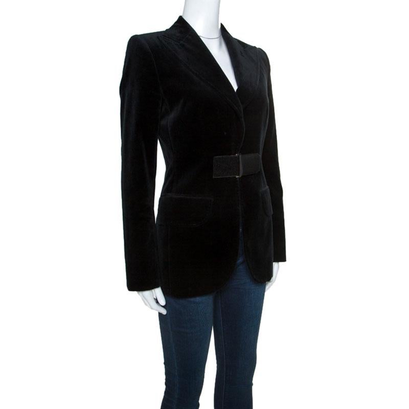 Dolce & Gabbana Black Velvet Velcro Closure Blazer S In Good Condition In Dubai, Al Qouz 2