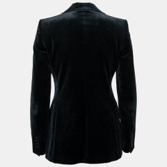 Dolce & Gabbana Black Velvet Vintage Velcro Front Blazer S