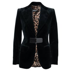 Dolce & Gabbana Black Velvet Vintage Velcro Front Blazer S