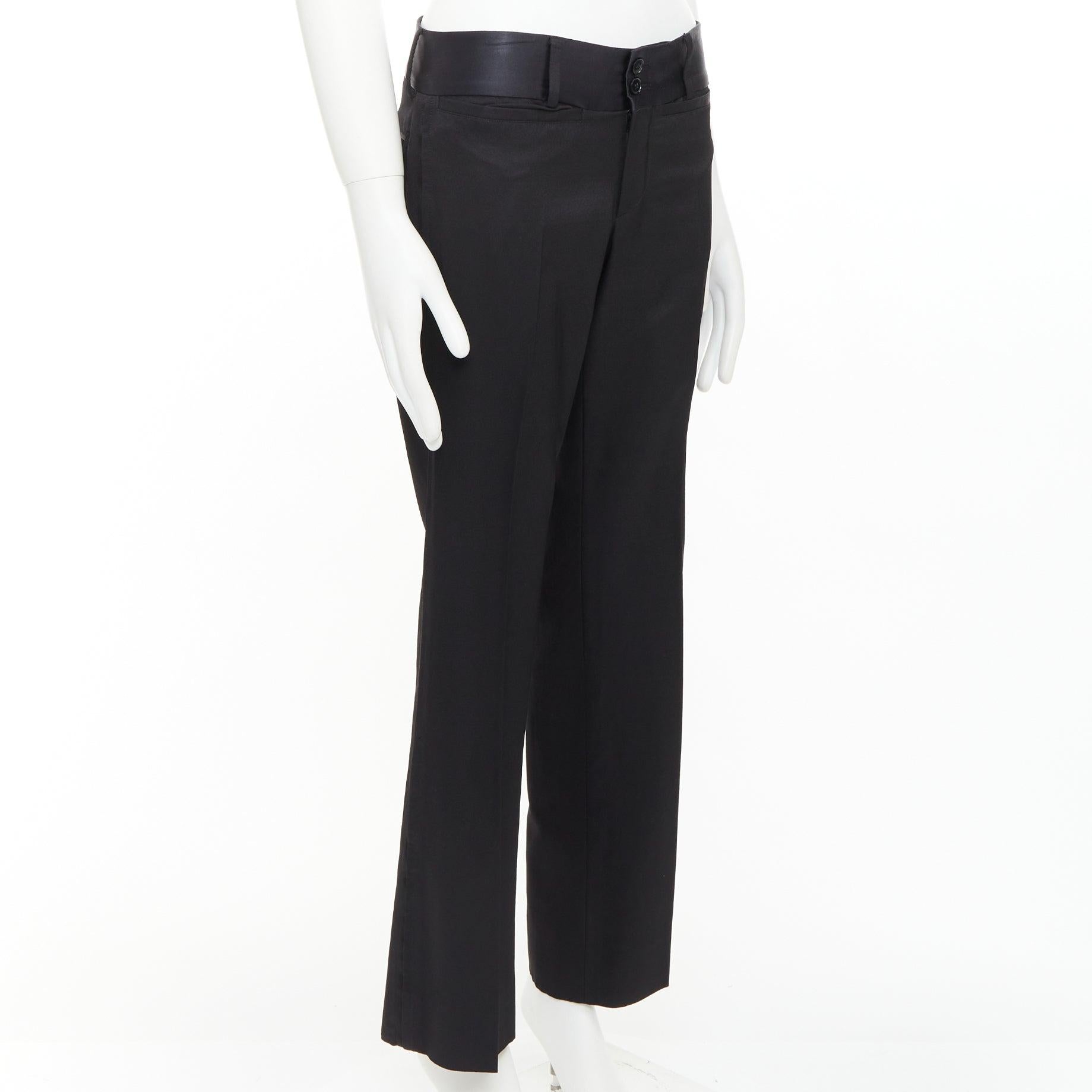 Noir Dolce & Gabbana pantalon de smoking noir en laine vierge mélangée avec taille en satin IT44 XS en vente