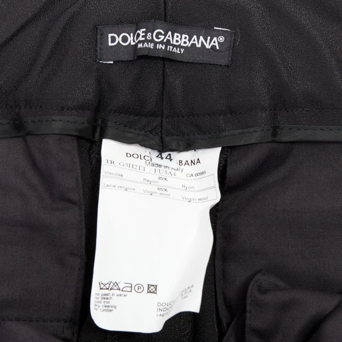 Dolce & Gabbana pantalon de smoking noir en laine vierge mélangée avec taille en satin IT44 XS en vente 3