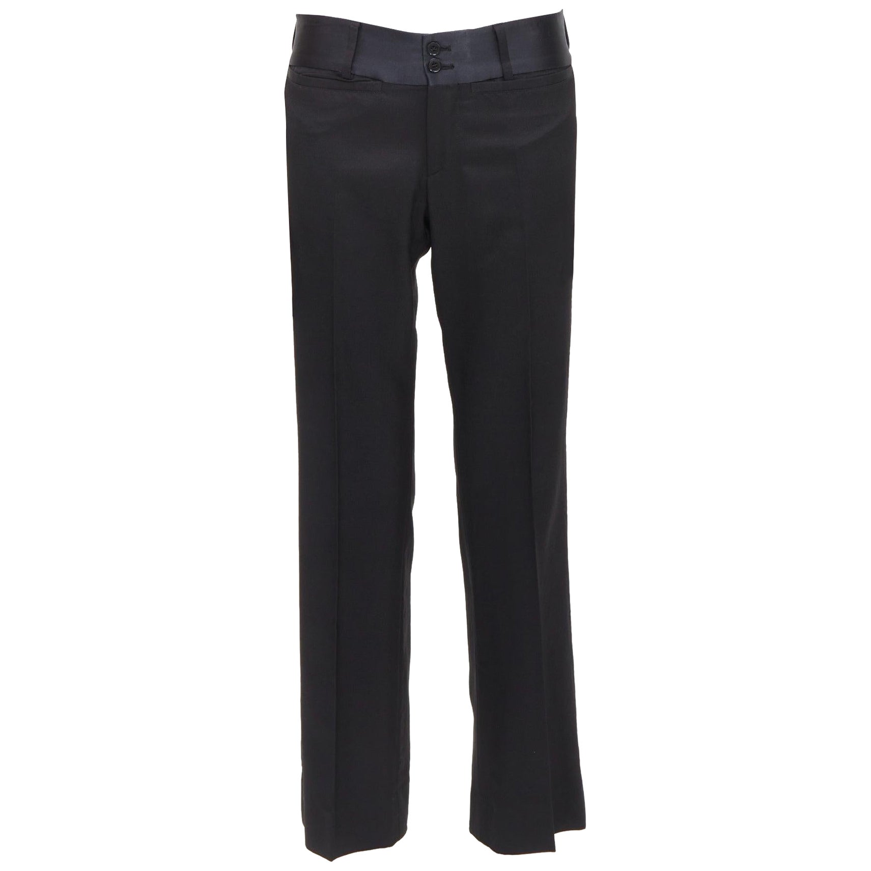 DOLCE GABBANA black virgin wool blend satin waist tuxedo pants IT44 XS