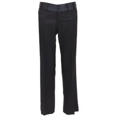 DOLCE GABBANA black virgin wool blend satin waist tuxedo pants IT44 XS