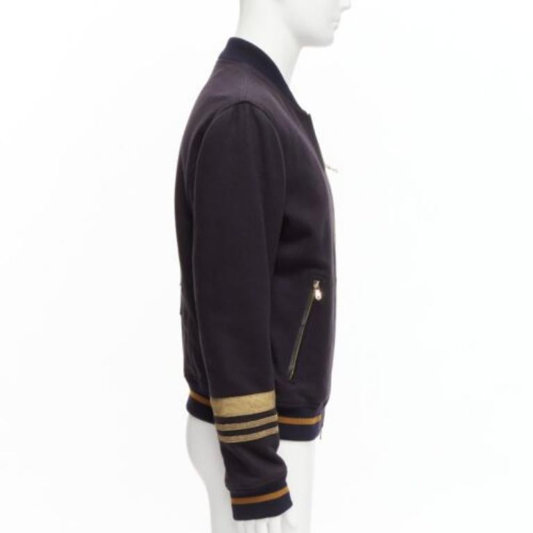 DOLCE GABBANA Veste bombardier à poignets en laine vierge noire avec garnitures militaires dorées IT50 L Pour hommes en vente