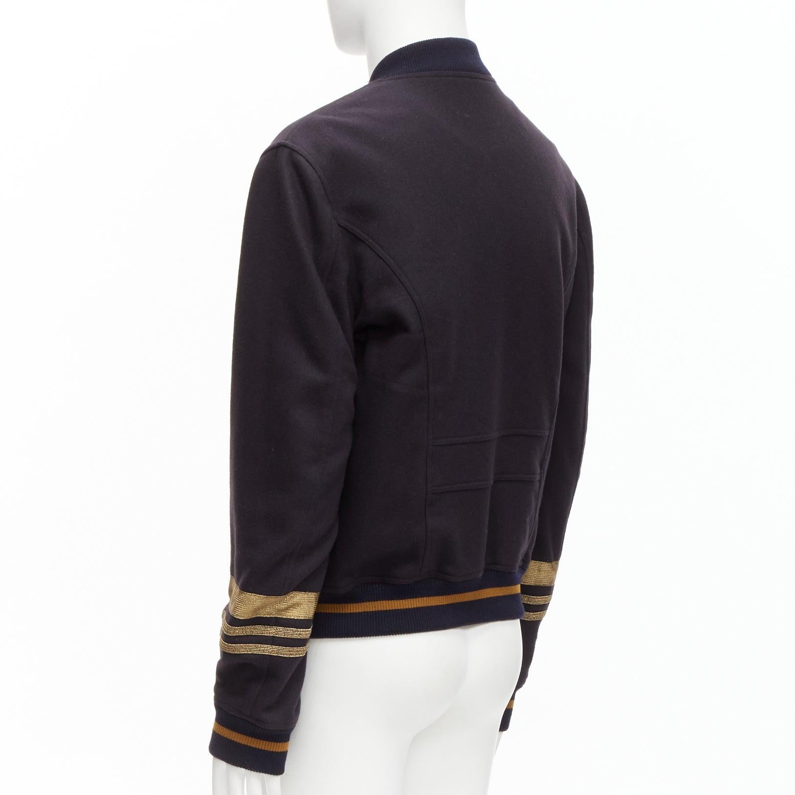 DOLCE GABBANA black virgin wool gold military trim cuffed bomber jacket IT50 L For Sale 2