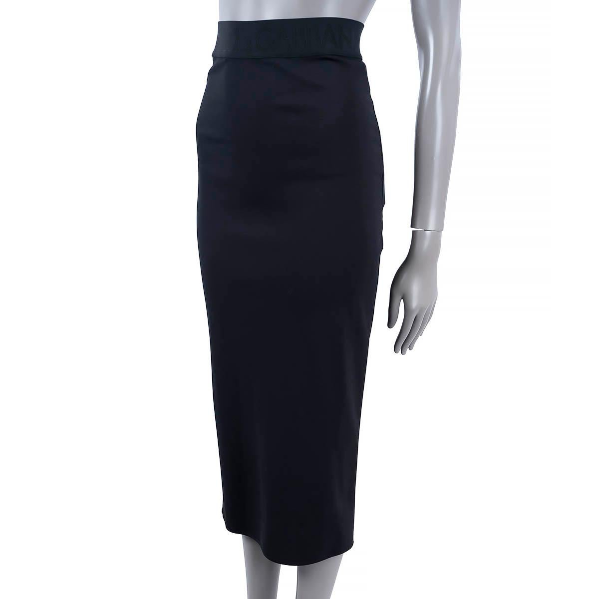 DOLCE & GABBANA black viscose 2022 LOGO WAISTBAND PENCIL MIDI Skirt 40 S In New Condition For Sale In Zürich, CH