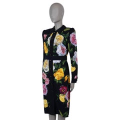 DOLCE & GABBANA black viscose 2025 FLORAL CADY SHIRT Dress 44 L