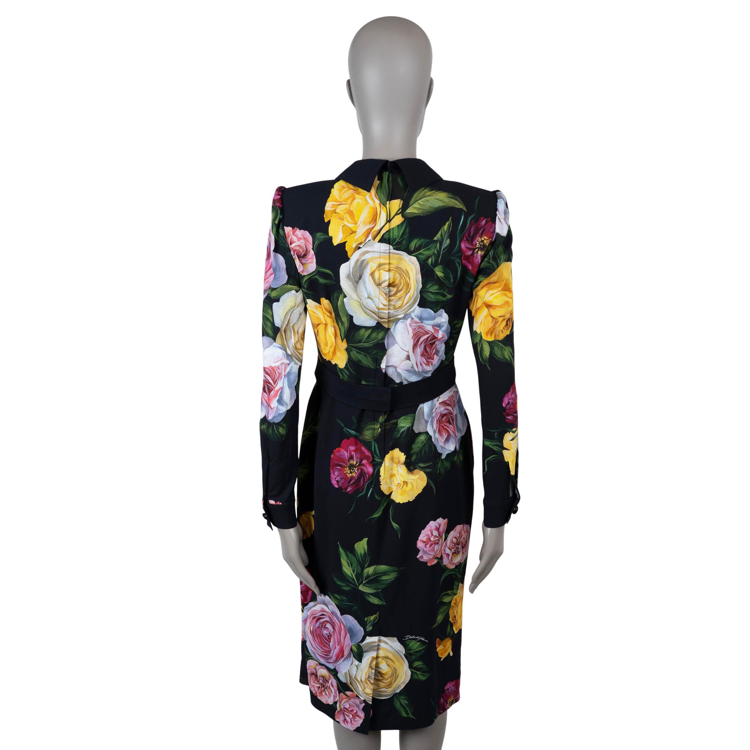 DOLCE & GABBANA schwarz Viskose 2025 FLORAL CADY SHIRT Kleid 44 L (Schwarz) im Angebot