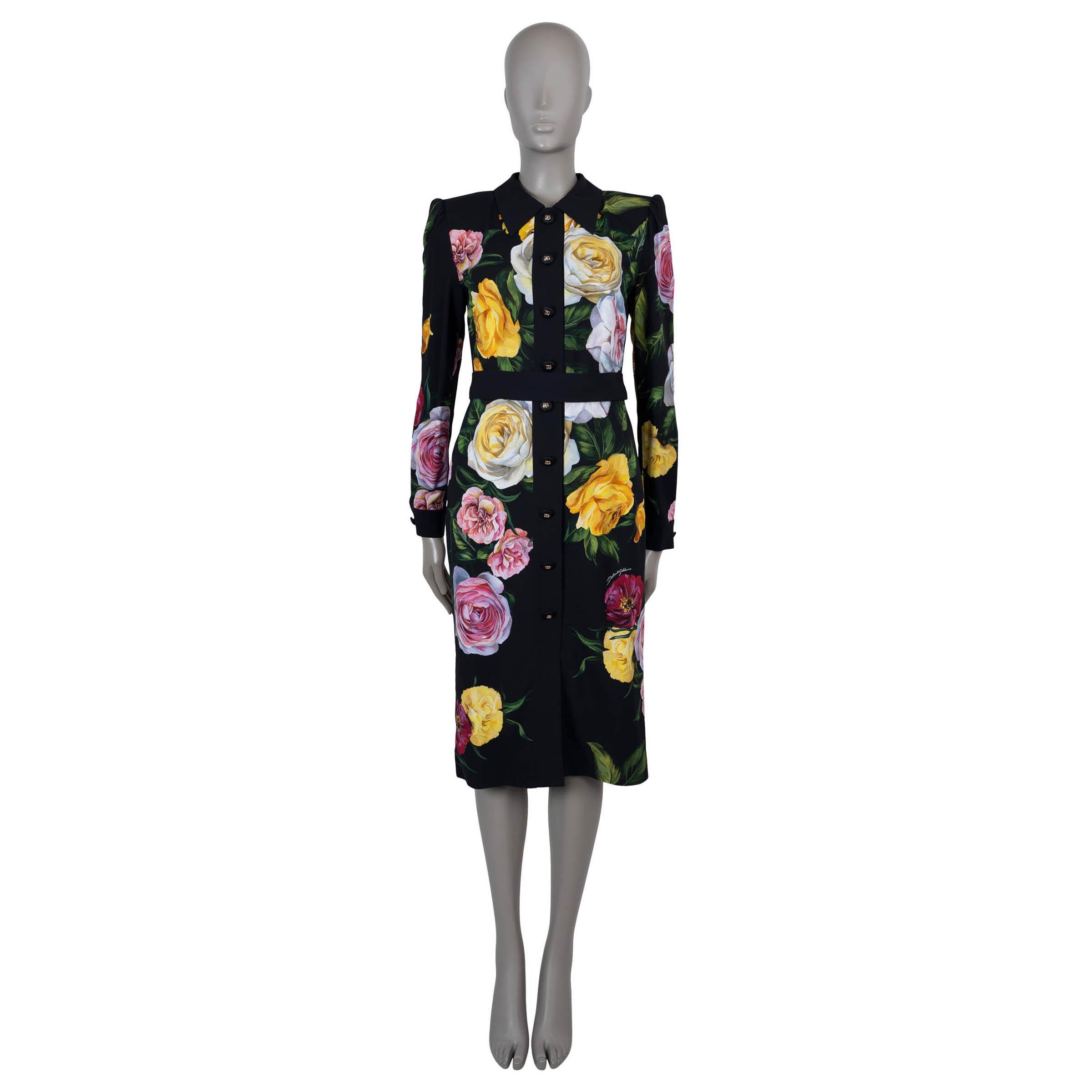 DOLCE & GABBANA schwarz Viskose 2025 FLORAL CADY SHIRT Kleid 44 L im Zustand „Hervorragend“ im Angebot in Zürich, CH