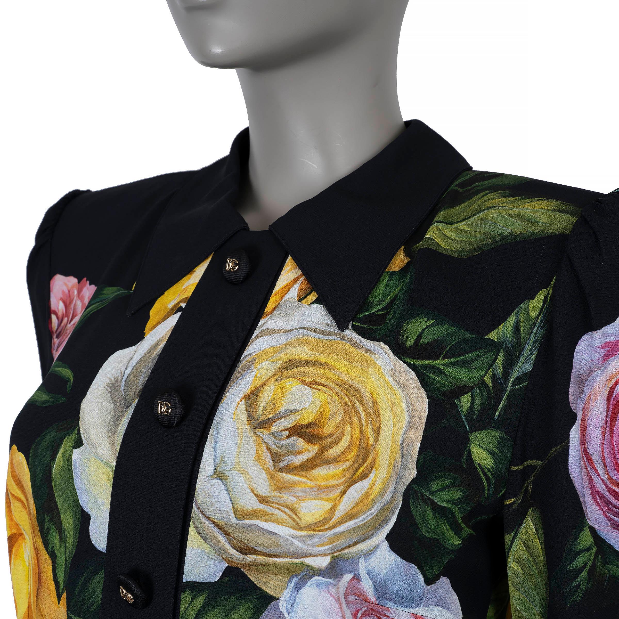 DOLCE & GABBANA schwarz Viskose 2025 FLORAL CADY SHIRT Kleid 44 L Damen im Angebot