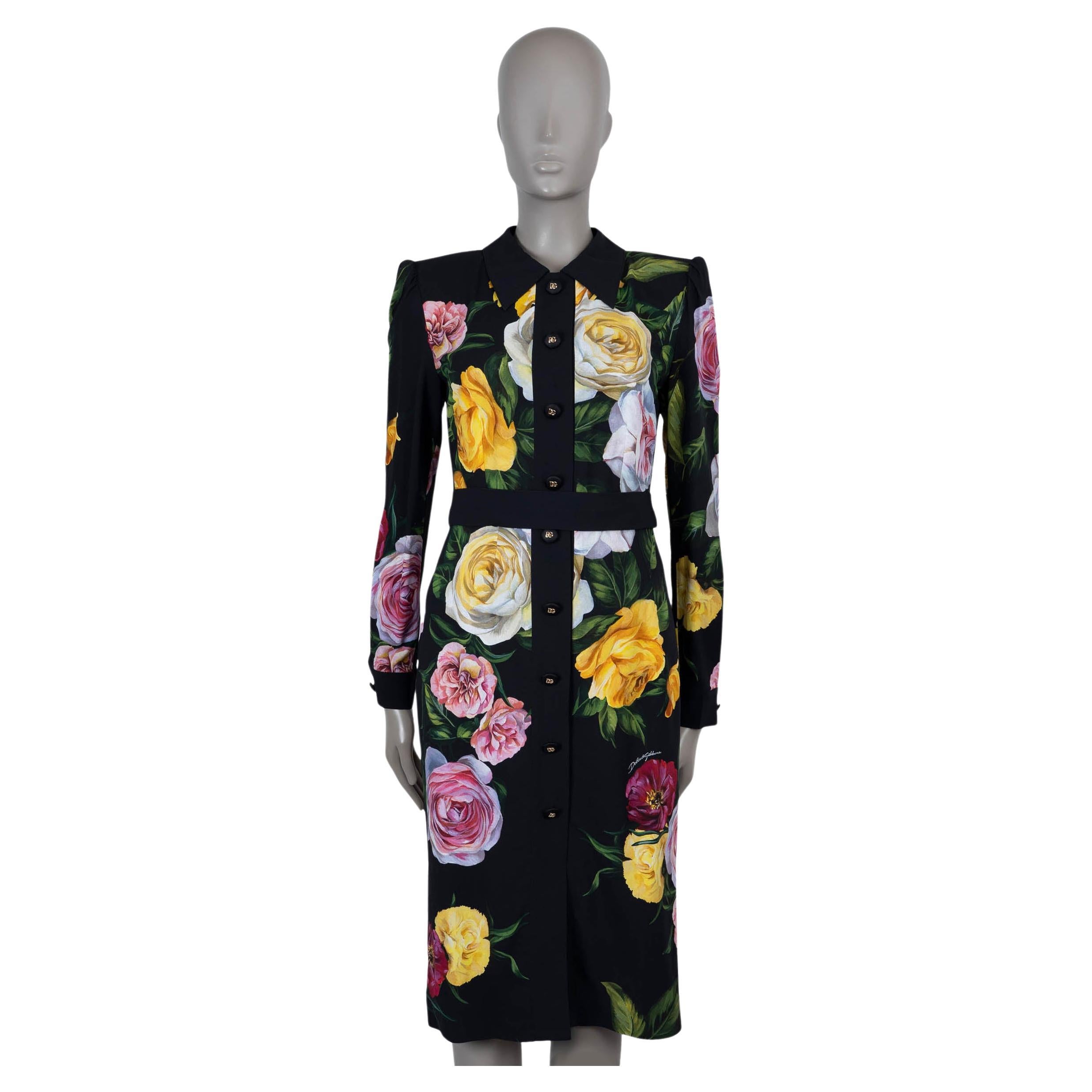 DOLCE
GABBANA black viscose 2025 FLORAL CADY SHIRT Dress 44 L