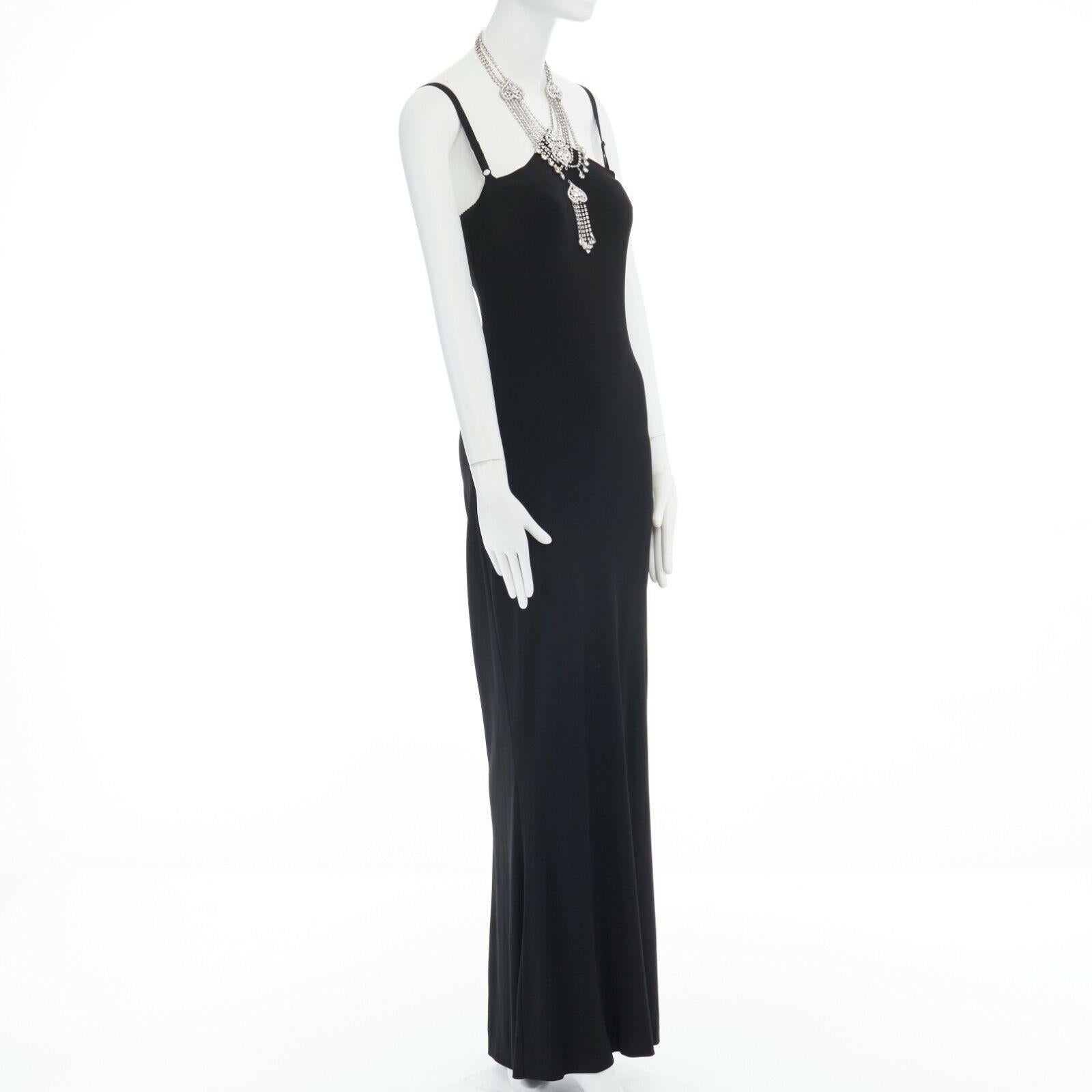 DOLCE GABBANA black viscose chandelier crystal necklace cami maxi dress IT42 M In Excellent Condition In Hong Kong, NT