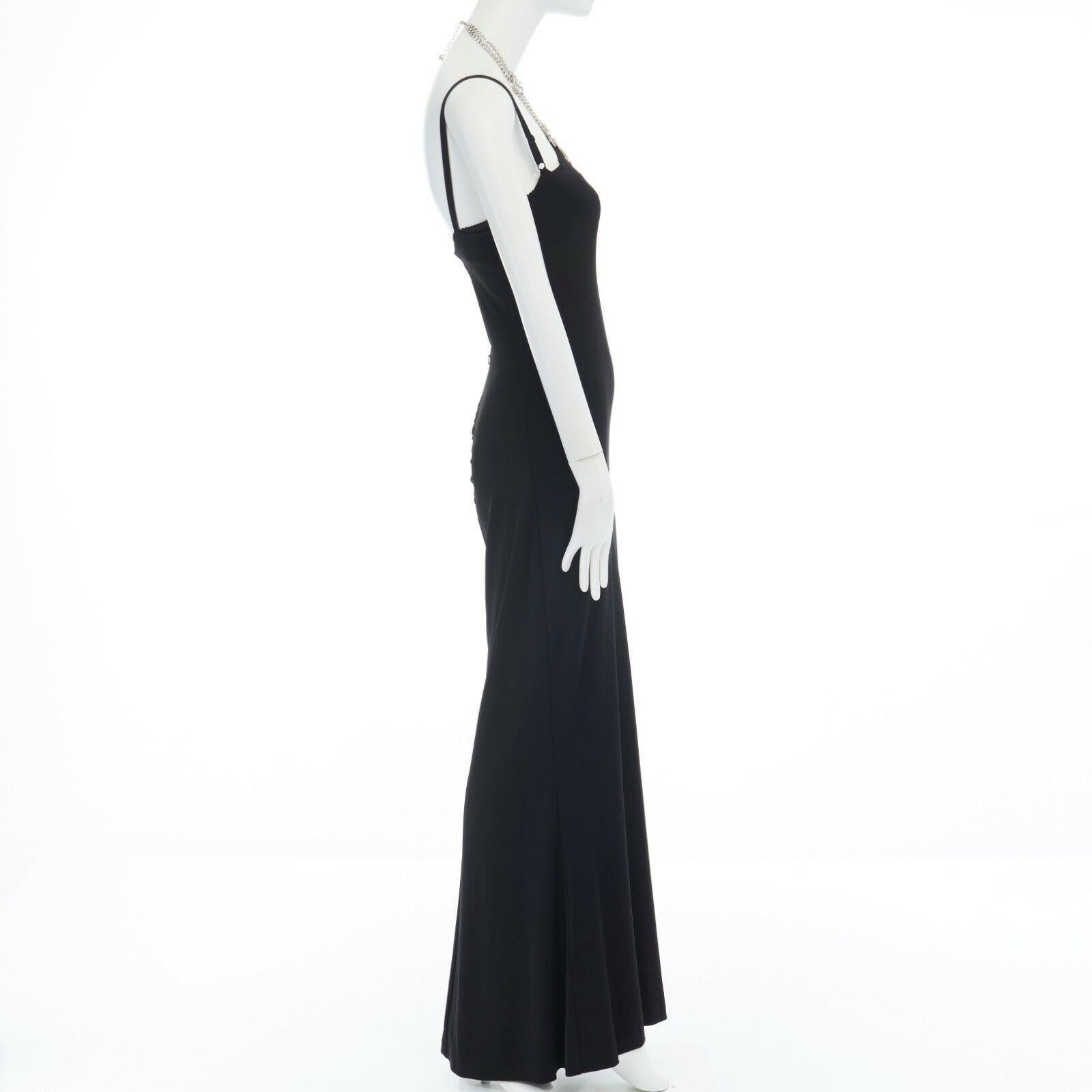 Women's DOLCE GABBANA black viscose chandelier crystal necklace cami maxi dress IT42 M