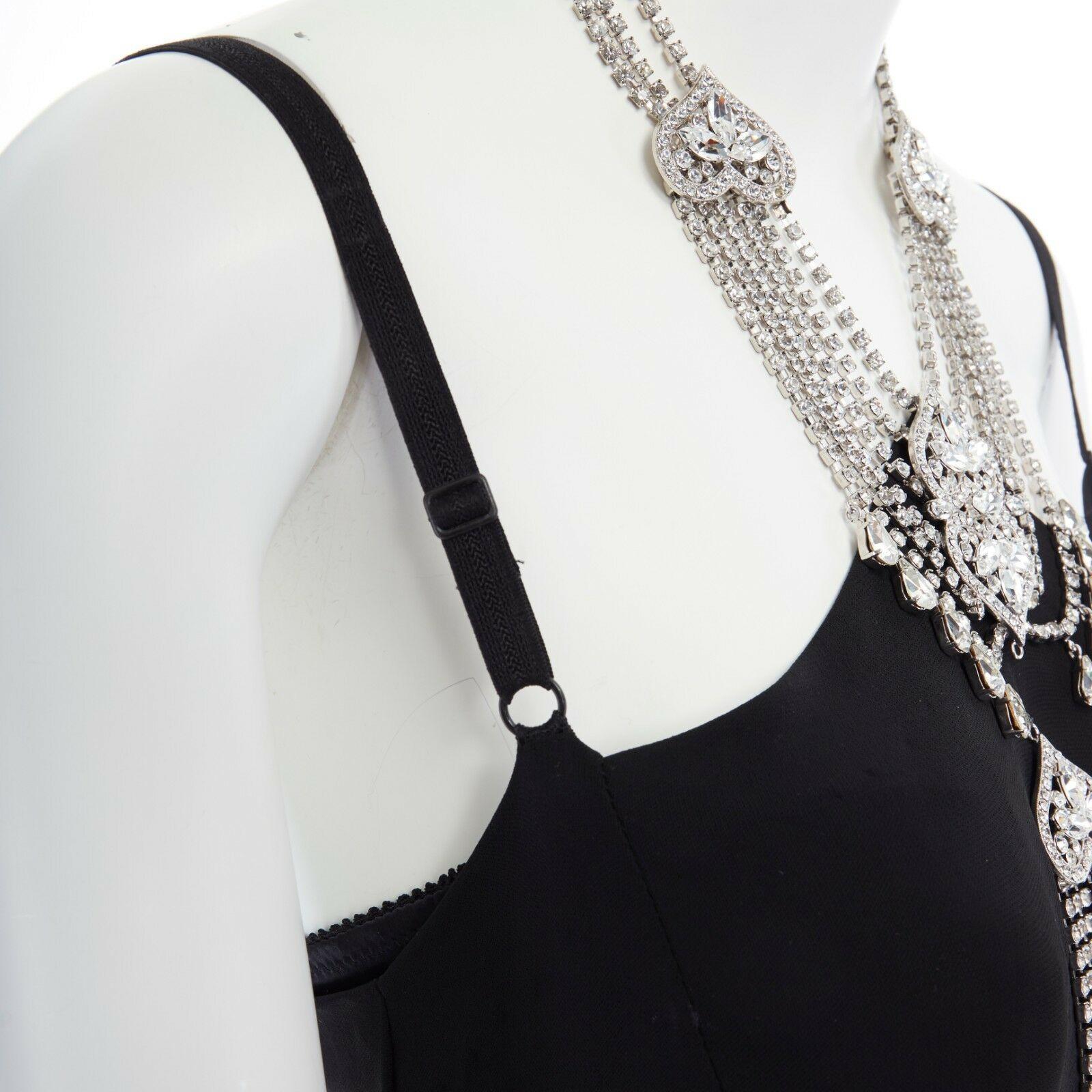 DOLCE GABBANA black viscose chandelier crystal necklace cami maxi dress IT42 M 4