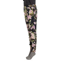 DOLCE & GABBANA black viscose CHERRY BLOSSOM Pants 44 L