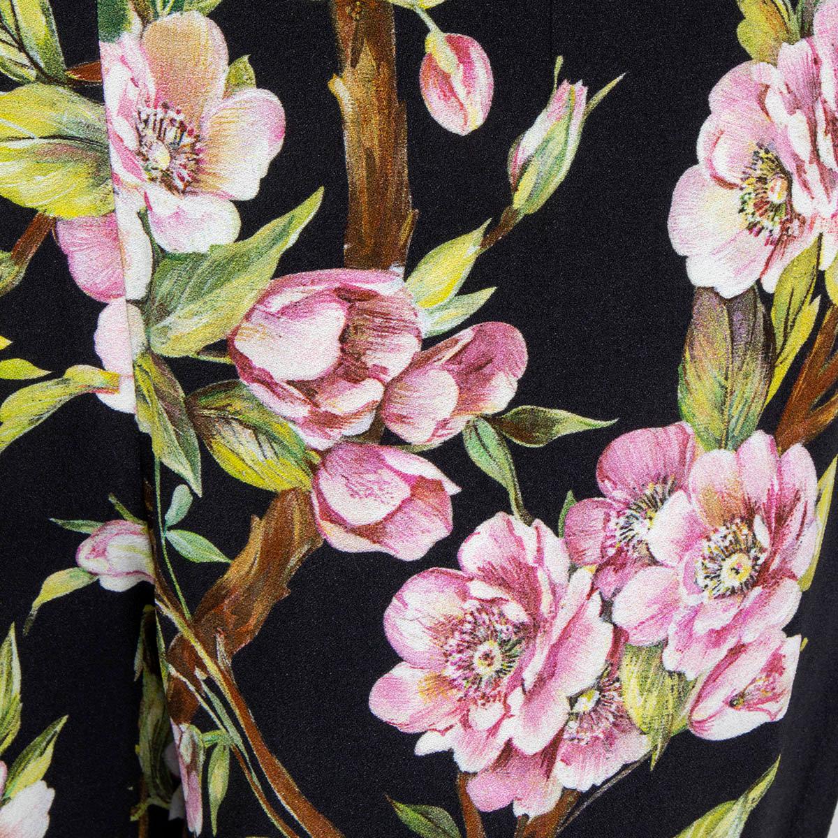 Black DOLCE & GABBANA black viscose CHERRY BLOSSOM Pants 44 L For Sale
