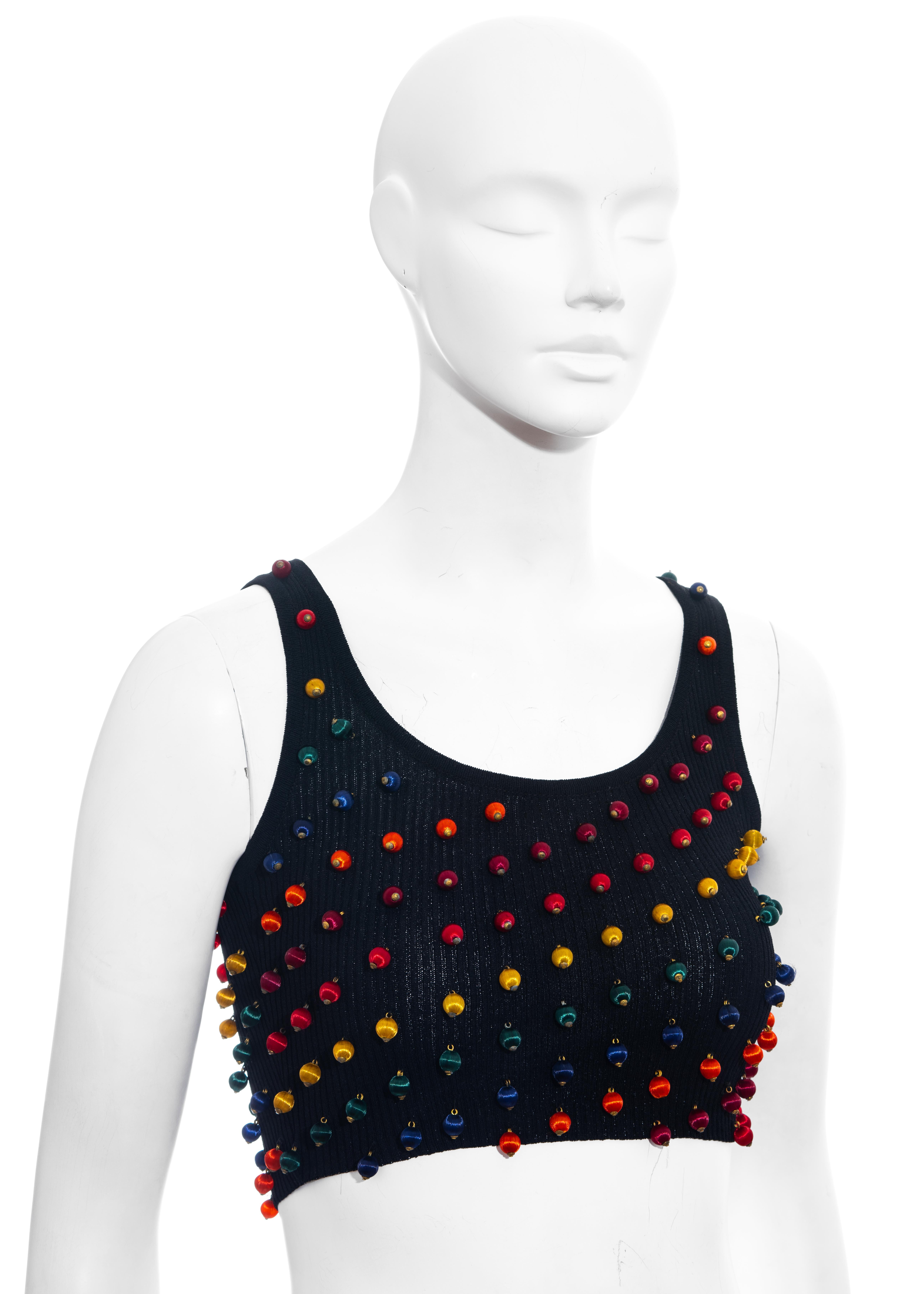 Black Dolce & Gabbana black viscose cropped vest with colourful silk beads, ss 1992 For Sale