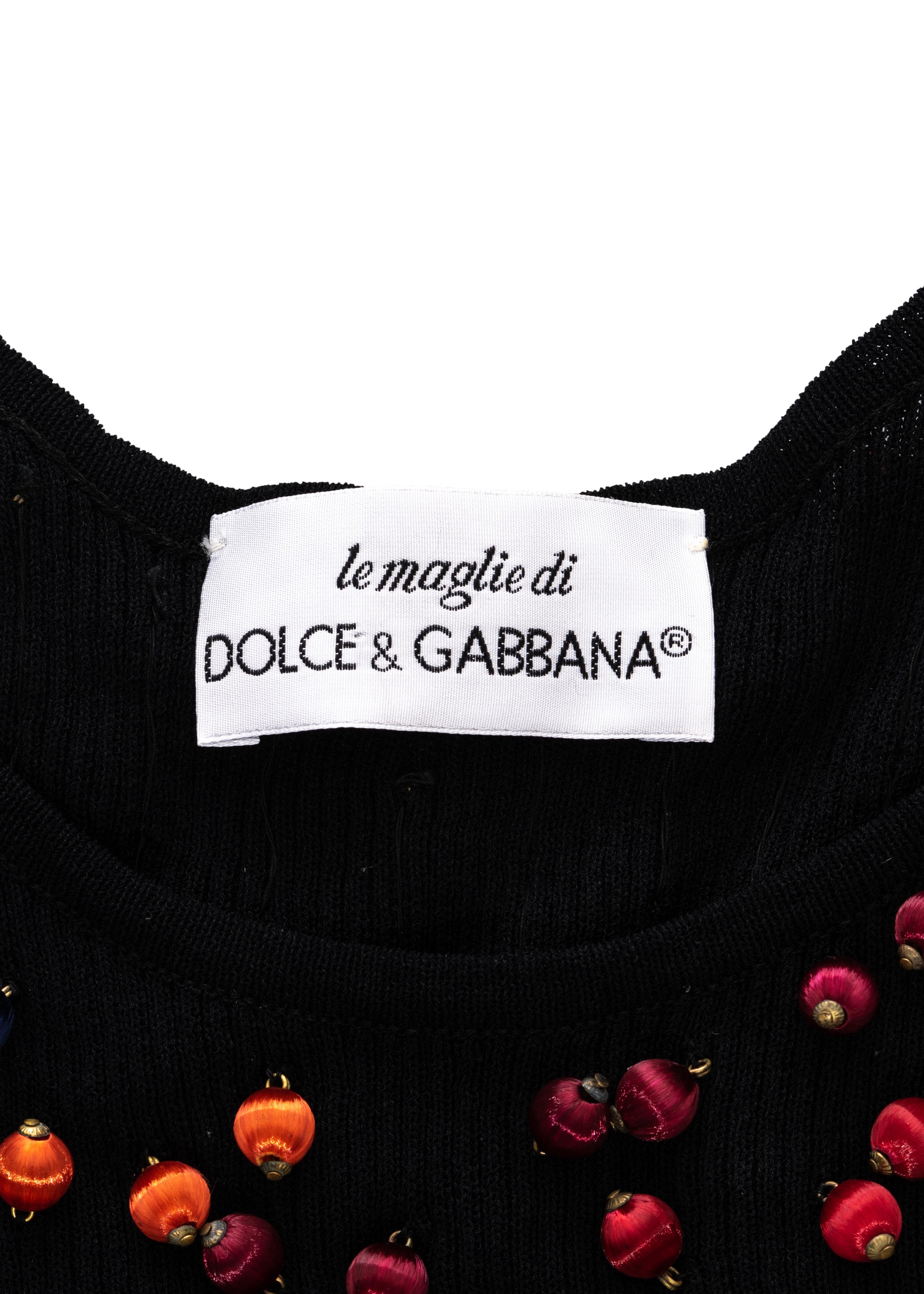 Dolce & Gabbana black viscose cropped vest with colourful silk beads, ss 1992 For Sale 1