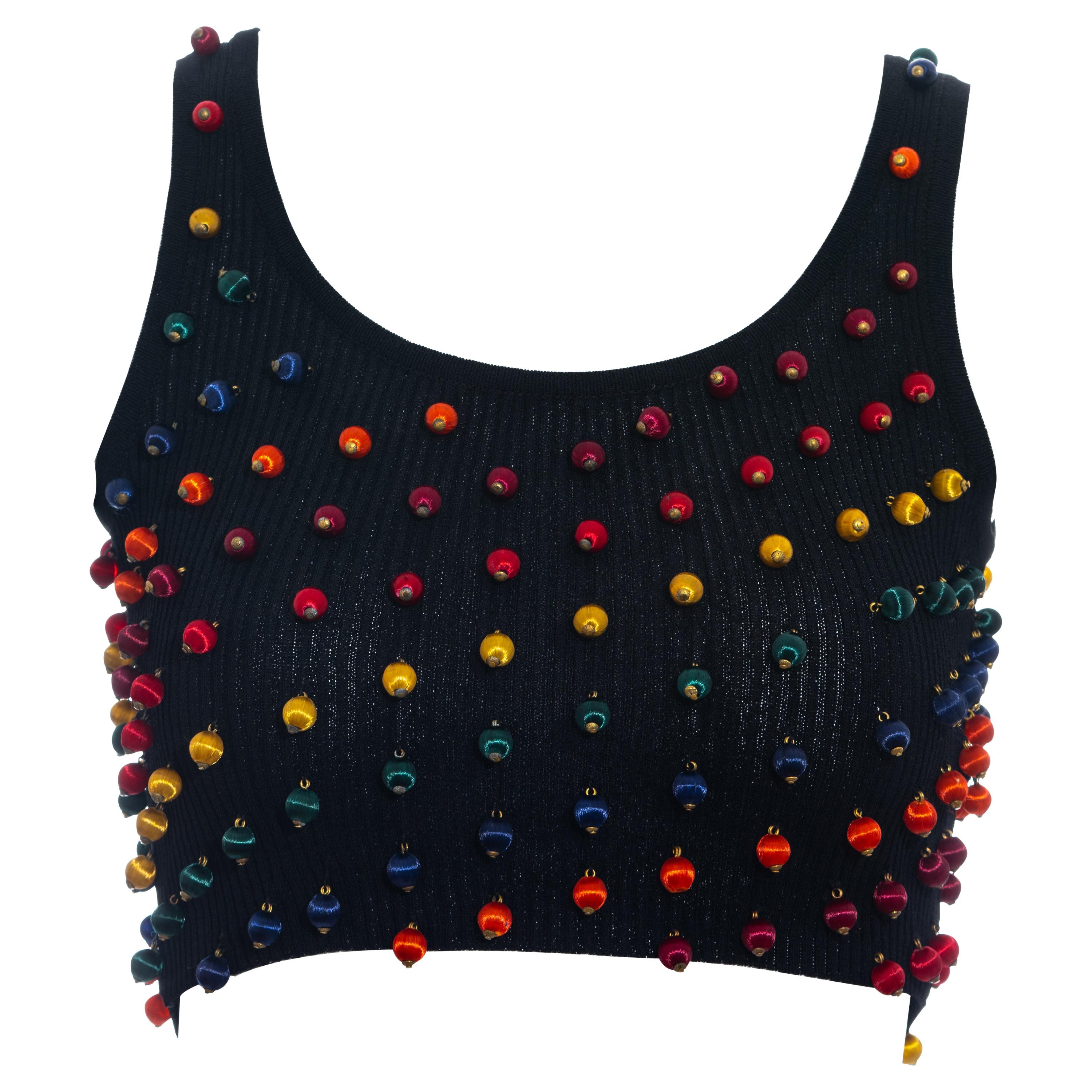 Dolce & Gabbana black viscose cropped vest with colourful silk beads, ss 1992