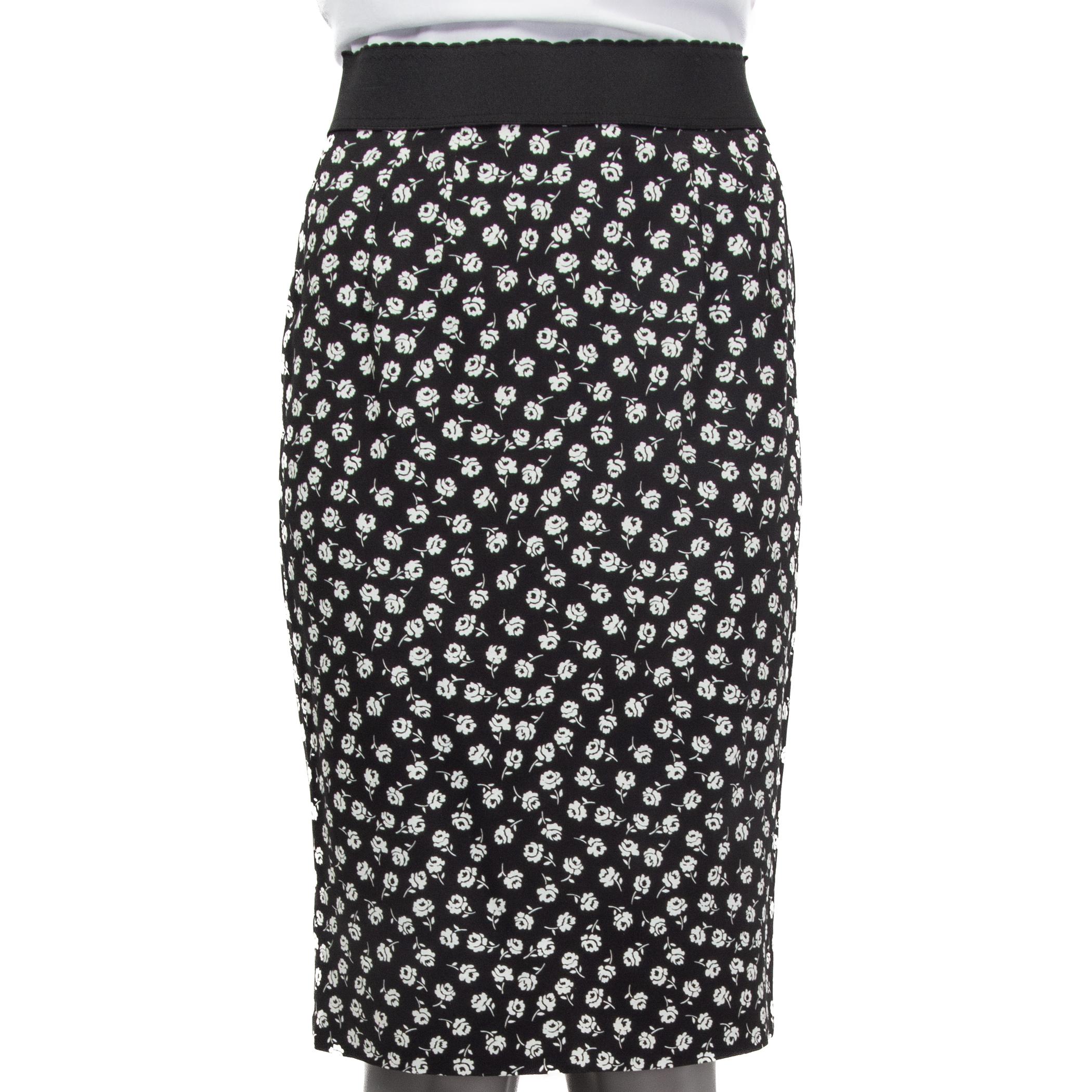 DOLCE & GABBANA Gonna a tubino in viscosa nera FLORAL S
