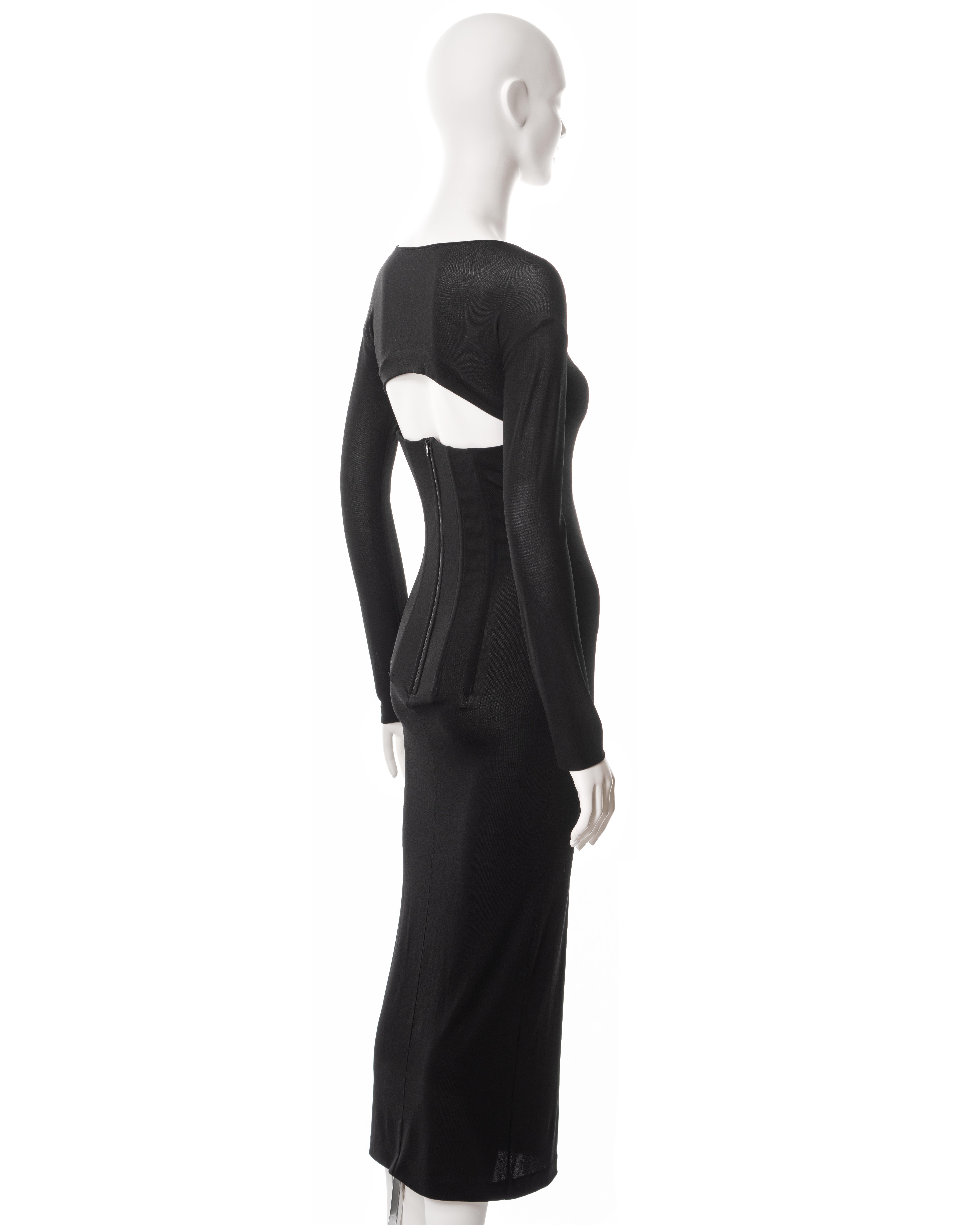Dolce & Gabbana black viscose-lycra long sleeve corseted dress, ss 1999 For Sale 6