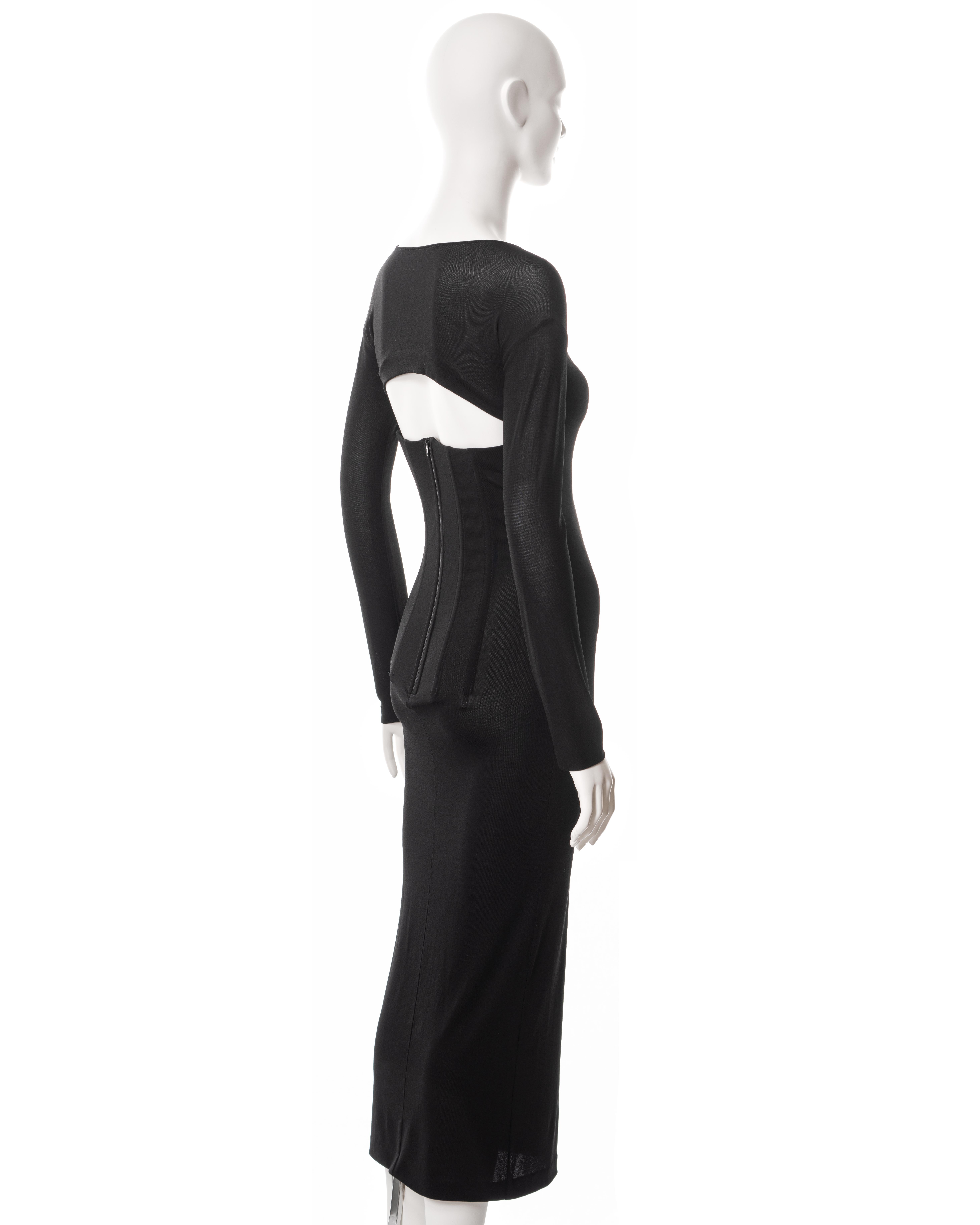 Dolce & Gabbana black viscose-lycra long sleeve corseted dress, ss 1999 5