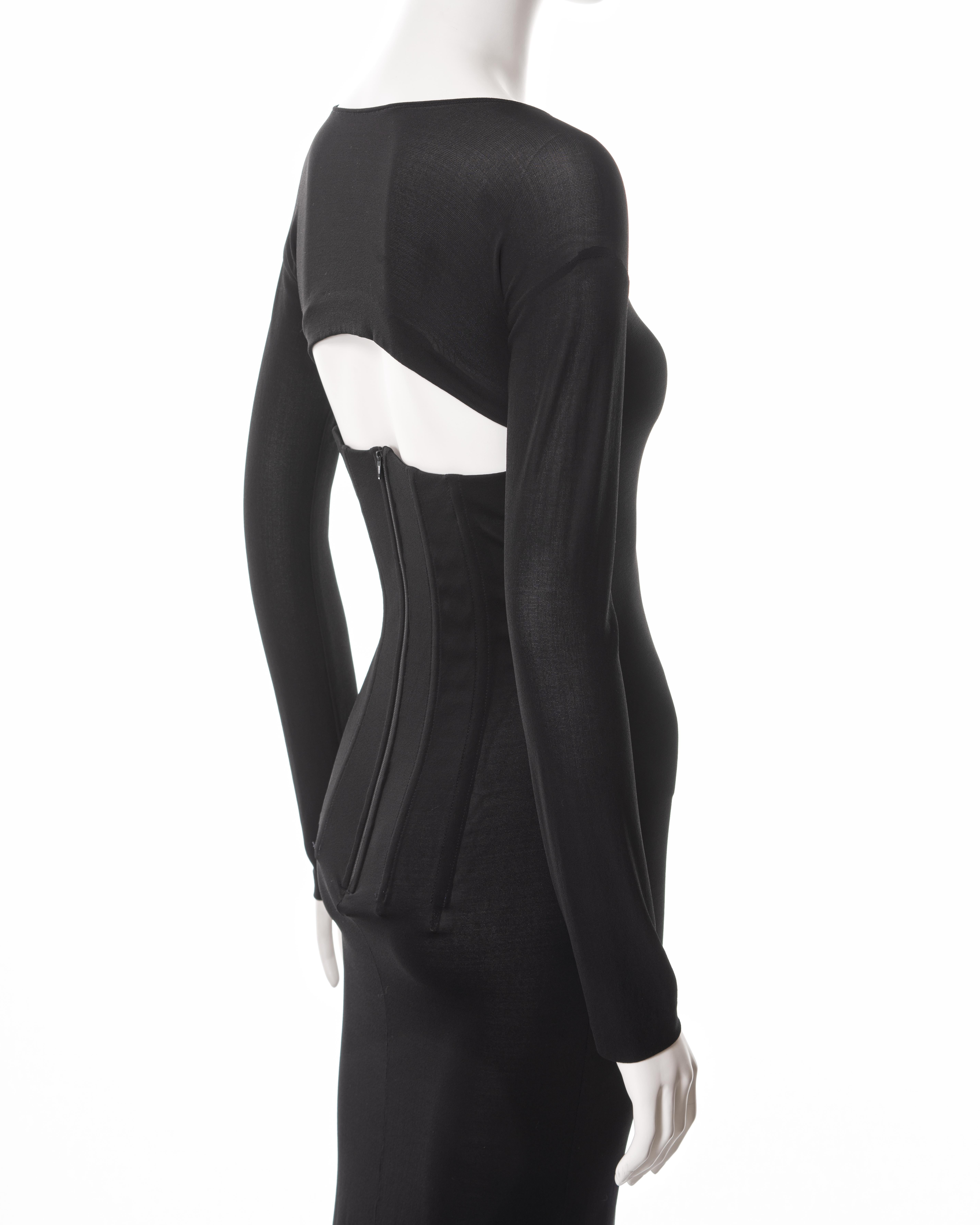Dolce & Gabbana black viscose-lycra long sleeve corseted dress, ss 1999 For Sale 7