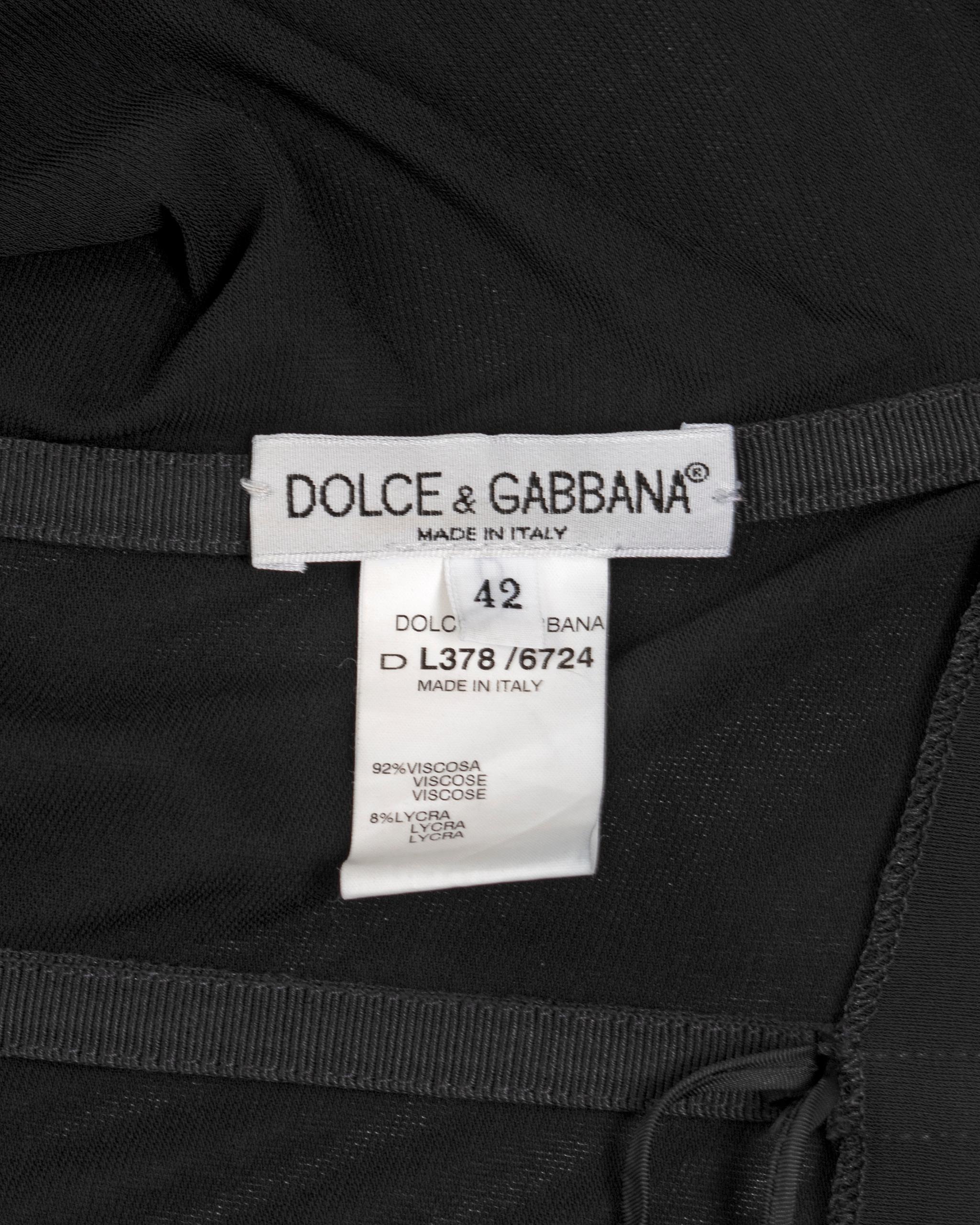 Dolce & Gabbana black viscose-lycra long sleeve corseted dress, ss 1999 For Sale 9
