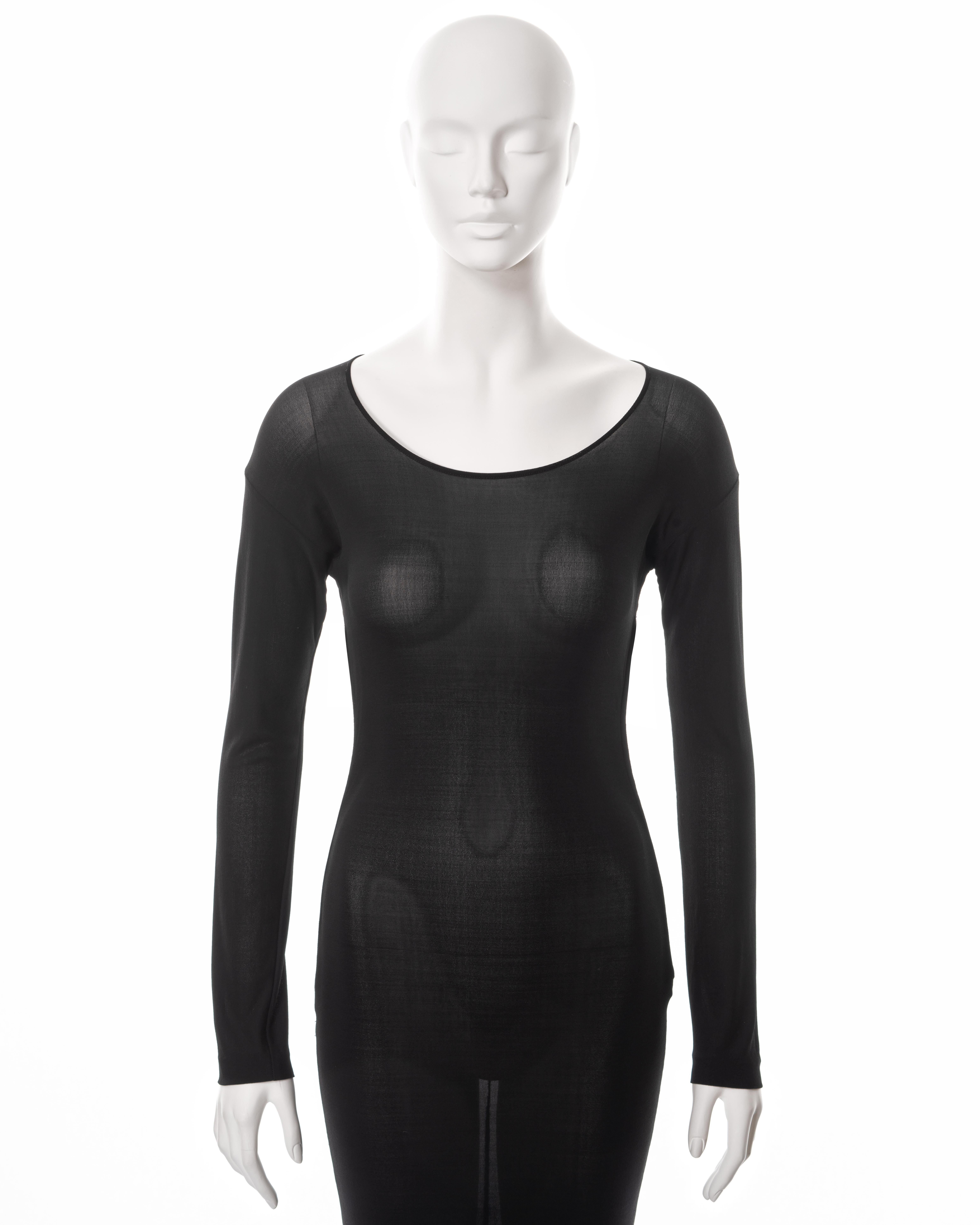 Women's Dolce & Gabbana black viscose-lycra long sleeve corseted dress, ss 1999 For Sale