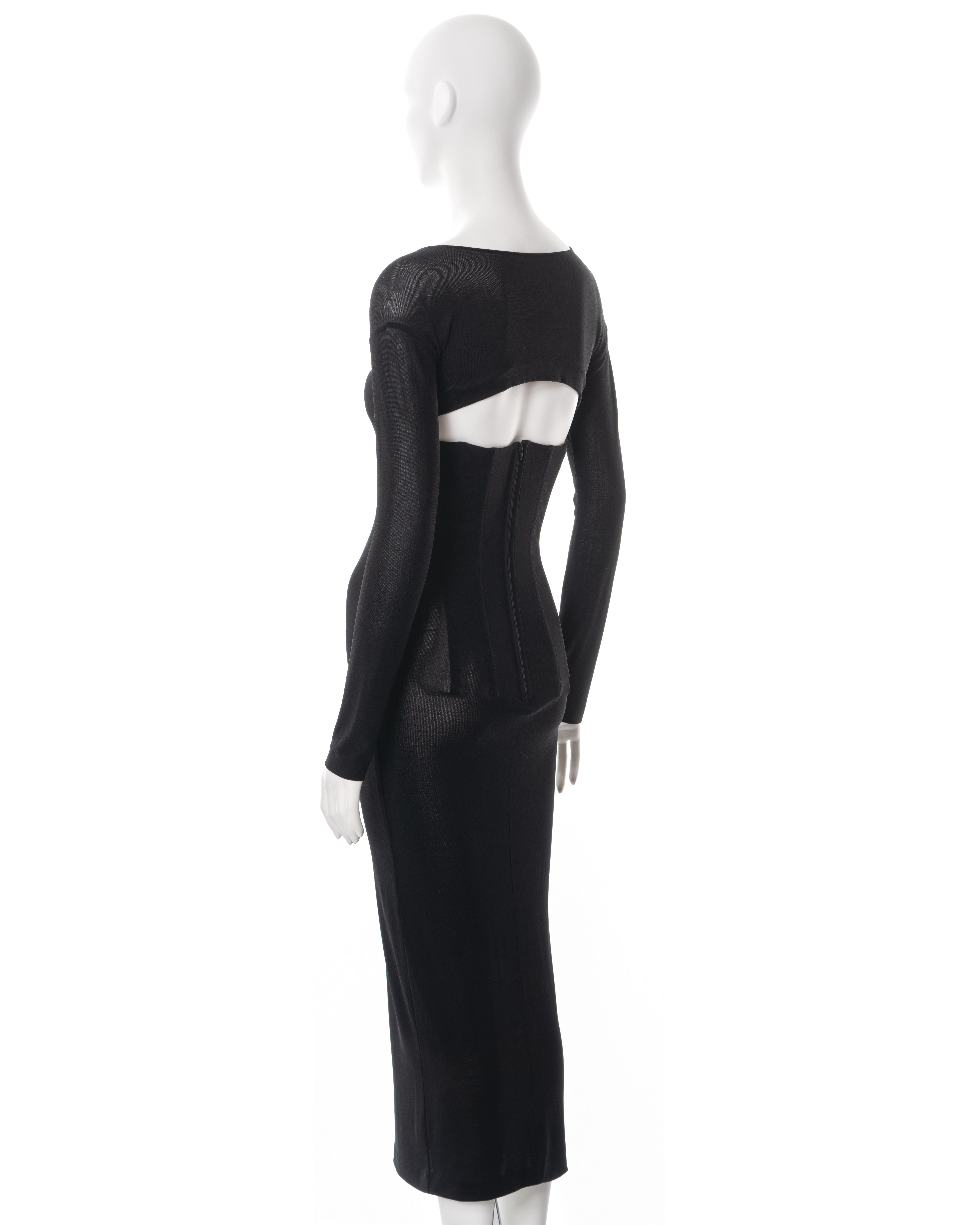 Dolce & Gabbana black viscose-lycra long sleeve corseted dress, ss 1999 For Sale 3