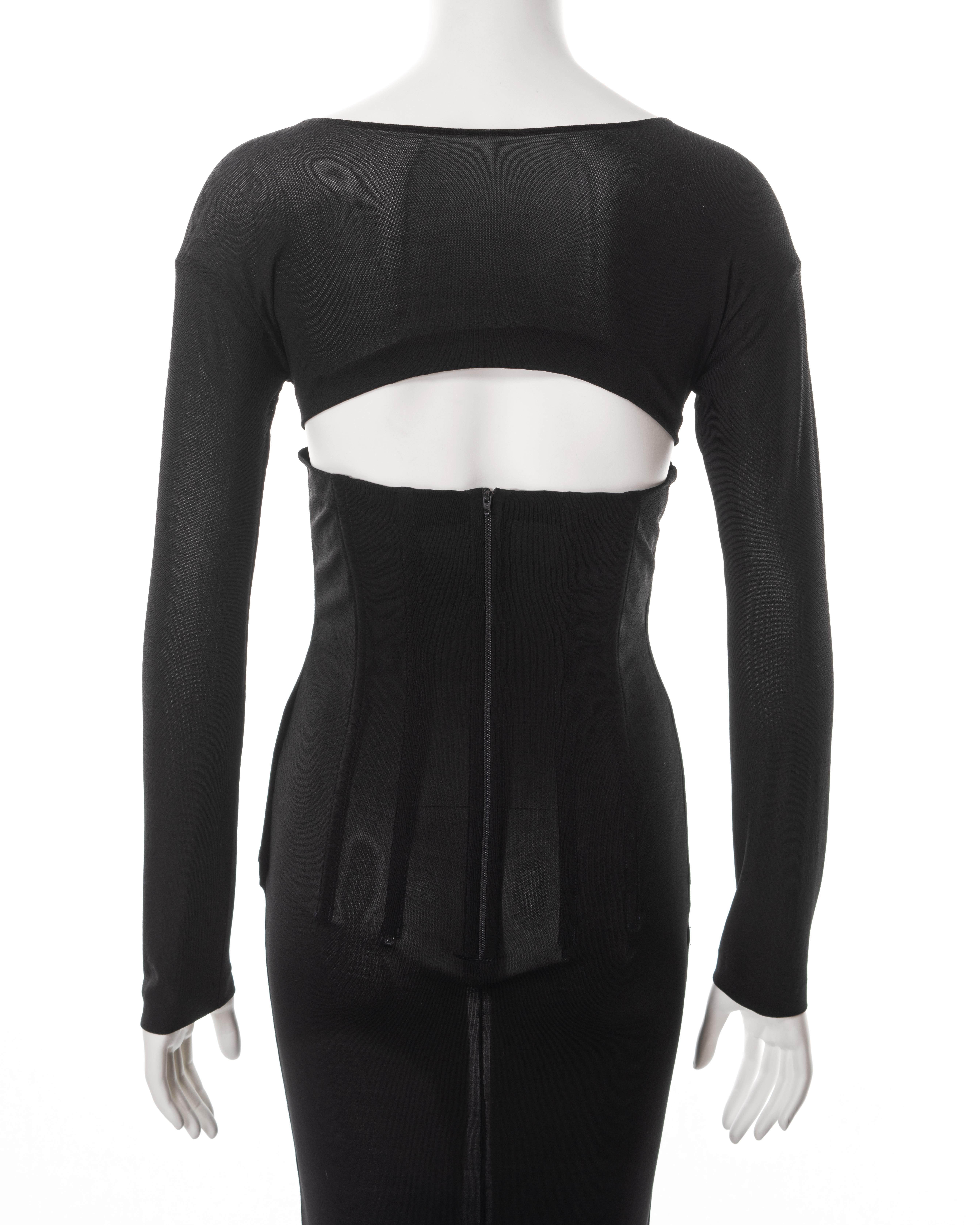 Dolce & Gabbana black viscose-lycra long sleeve corseted dress, ss 1999 For Sale 4
