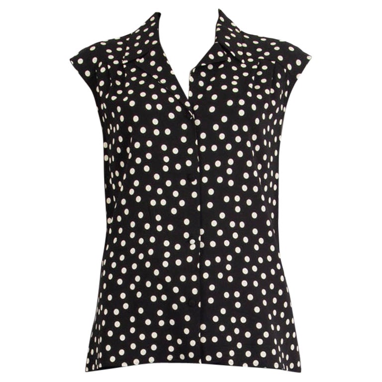 DOLCE & GABBANA black viscose POLKA DOT Sleeveless Blouse Shirt 44 L