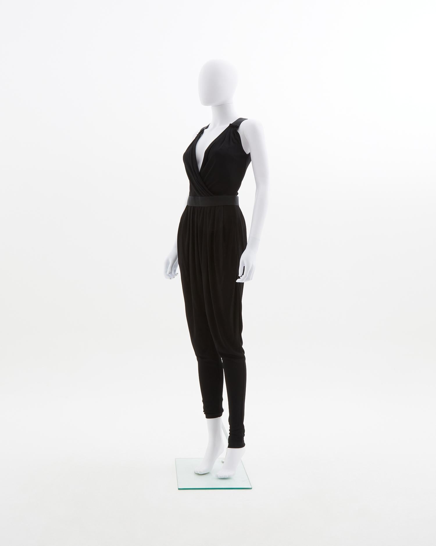 Dolce & Gabbana black viscose ruched harem jumpsuit, ss 1991 In Excellent Condition For Sale In Milano, IT