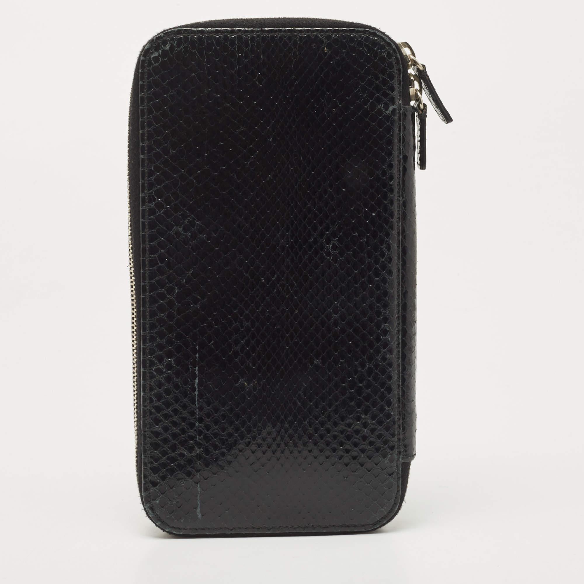 Dolce & Gabbana Schwarzer organizer aus Wasserschlangenleder mit Reißverschluss oben Herren im Angebot