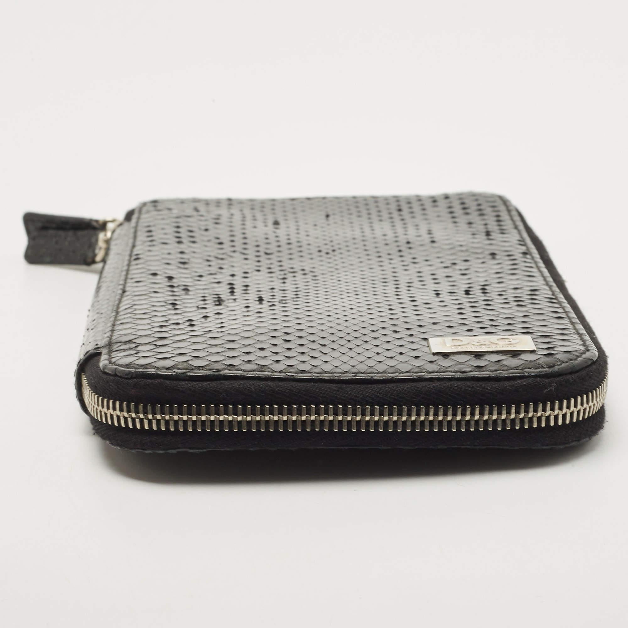 Dolce & Gabbana Black Watersnake Leather Zip Around Organizer For Sale 3