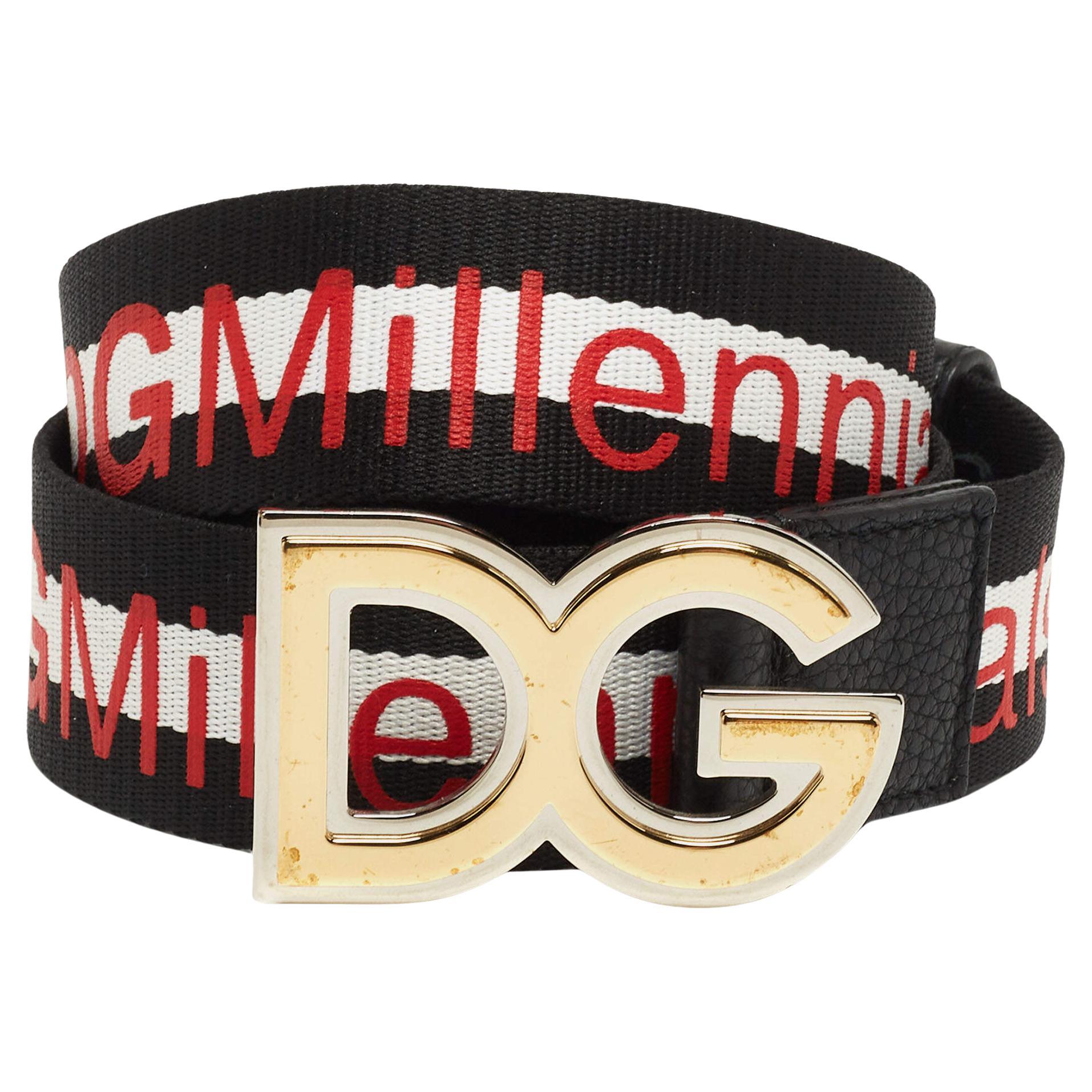 Dolce & Gabbana Black/White Canvas #DGMillennials Logo Belt 95CM For Sale