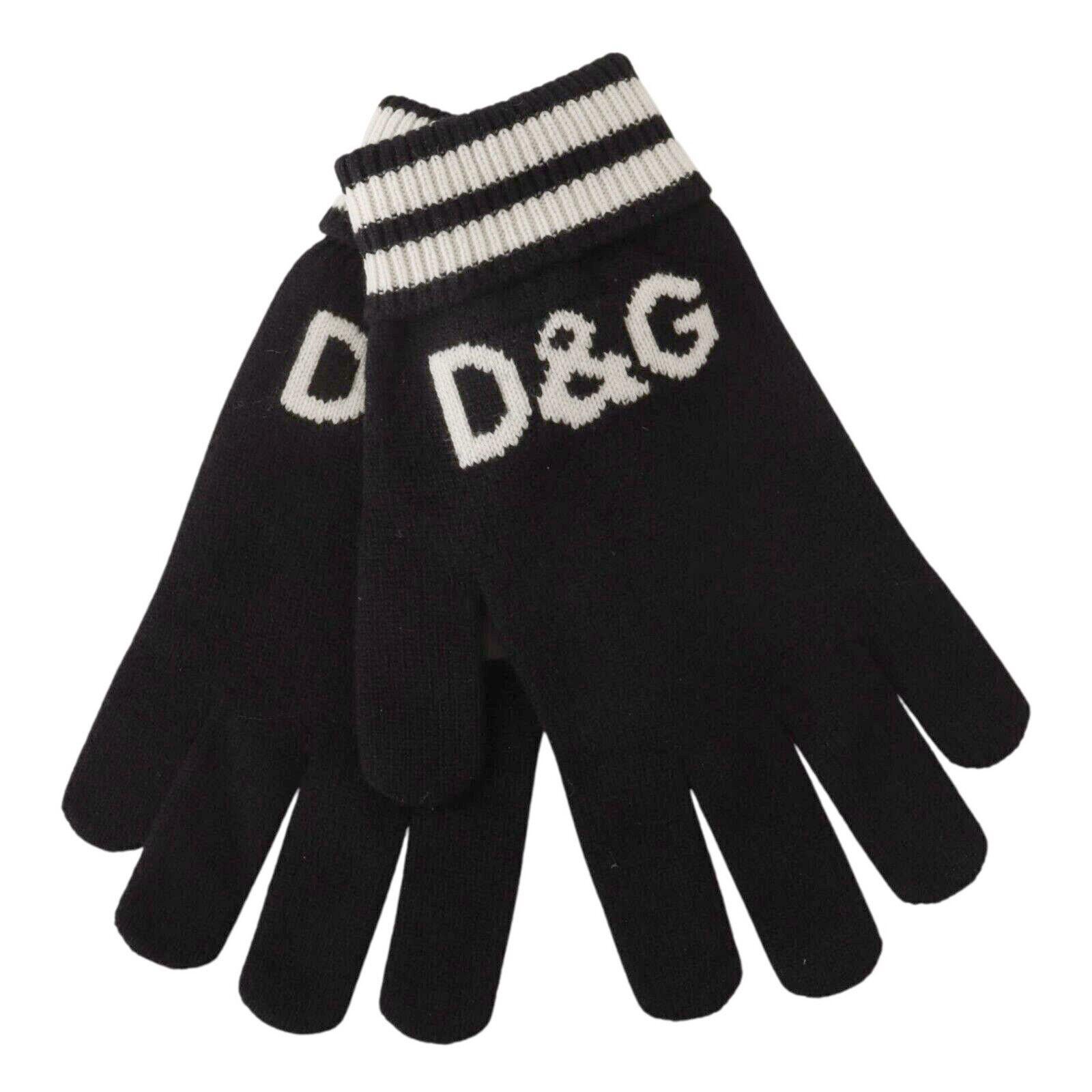 Men's Dolce & Gabbana Black White Cashmere Crown Warm Soft Autumn Winter Gloves DG  For Sale