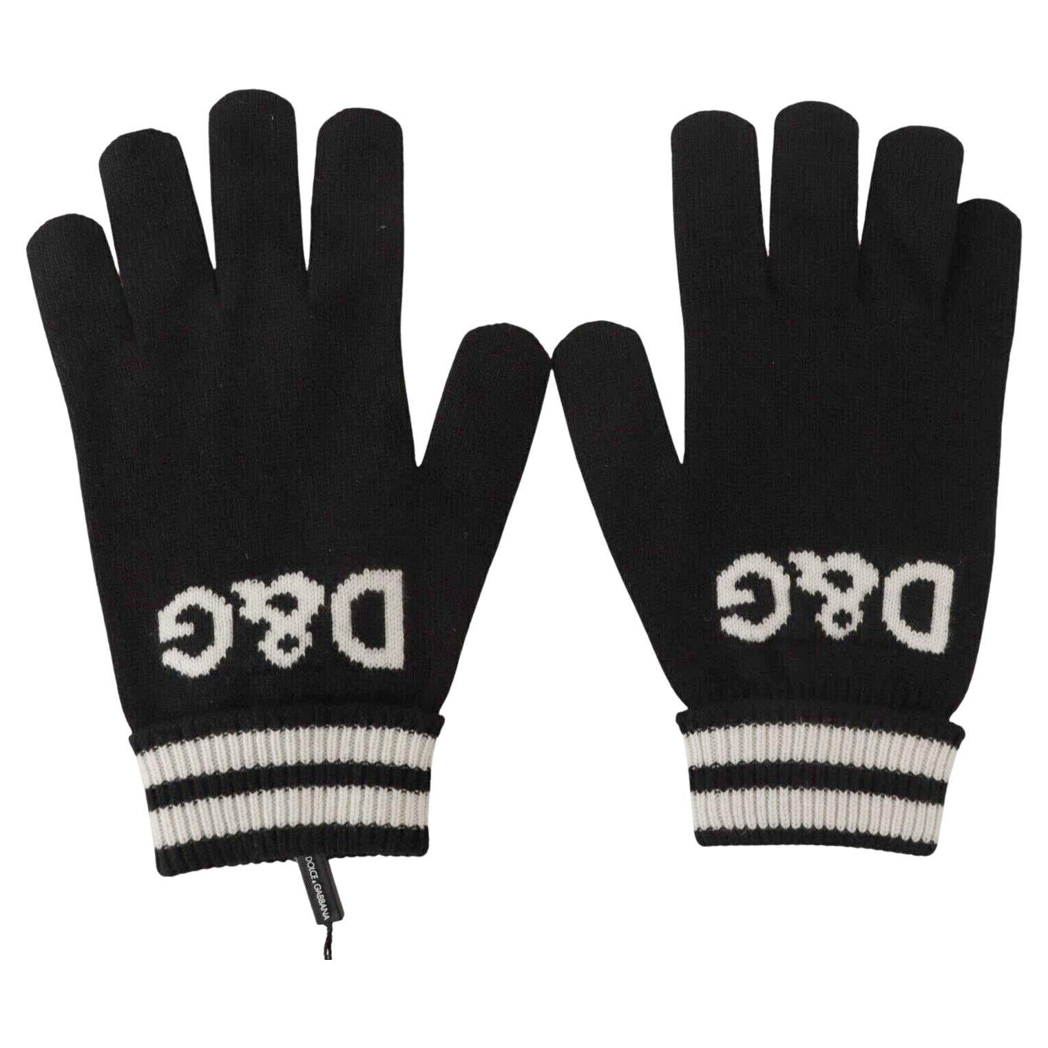 Dolce & Gabbana Black White Cashmere Crown Warm Soft Autumn Winter Gloves DG  For Sale
