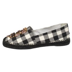 Dolce & Gabbana Black/White Check Canvas Embellished Espadrille Flats Size 41