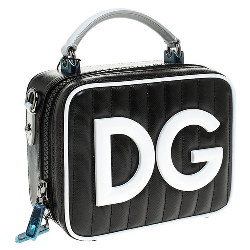 Dolce & Gabbana Black/White Coated Canvas DG Girls Crossbody Bag In New Condition In Dubai, Al Qouz 2